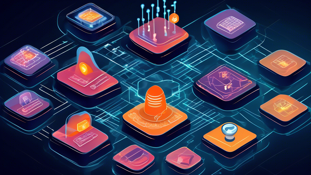 Create an image that visualizes the concept of Defense in Depth in cybersecurity. The scene should depict multiple layers of digital protection around a central core representing sensitive data. Illustrate layers with elements like firewalls, encryption shields, antivirus software, and intrusion detection systems. Integrate symbolic representations of cyber threats like malware, hackers, and phishing attempts trying to penetrate these defenses but being blocked at various levels. Use a color scheme that conveys security and technology, with futuristic and digital aesthetics.